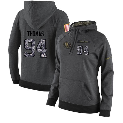 NFL Women's Nike San Francisco 49ers #94 Solomon Thomas Stitched Black Anthracite Salute to Service Player Performance Hoodie - Click Image to Close
